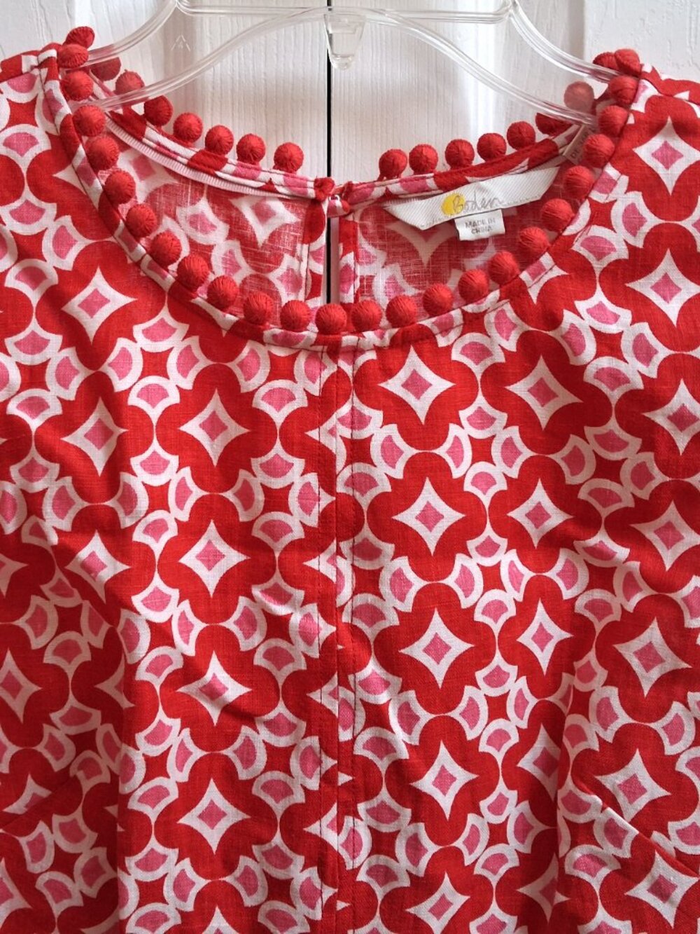 BODEN Red/White Romaine Diamond Drop Linen Pom Pom Dress sz 6 R - Picture 5 of 9